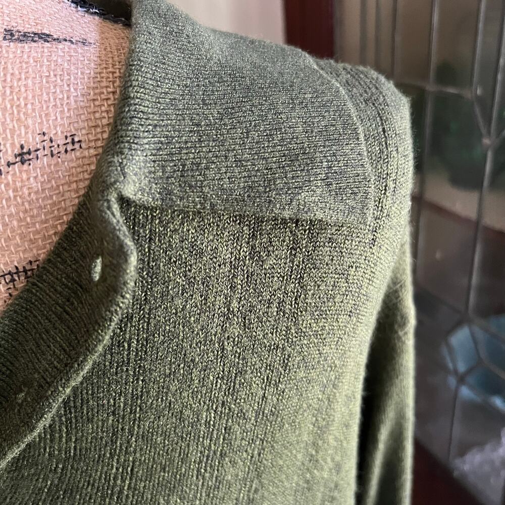 Vintage 90s Olive Button Collar Sweater Mens L Polo Cozy Minimalist - Picture 10 of 17